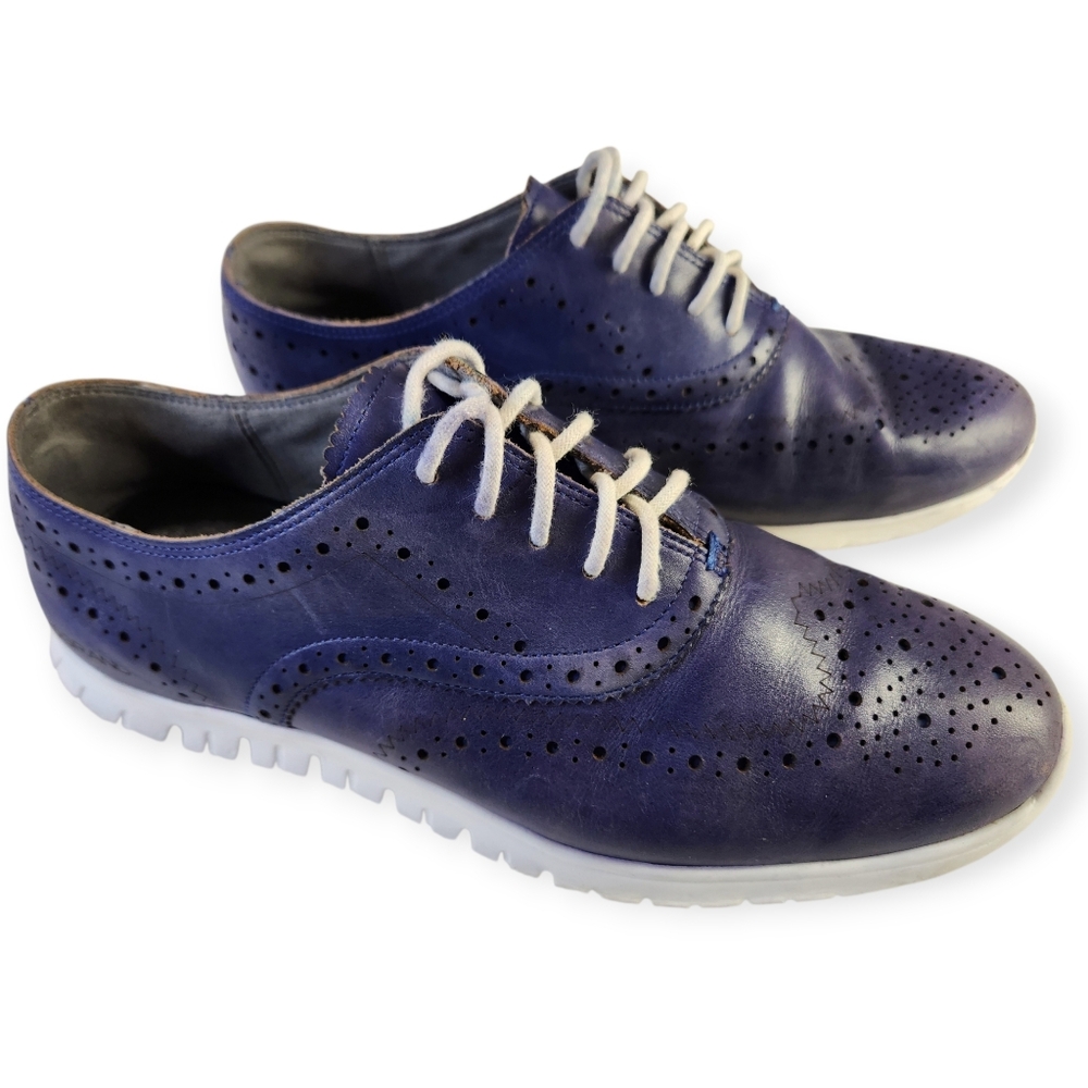 Cole Haan Grand OS Zero Grand Wingtip Blue Leather Sneakers W01314 Womens 7.5